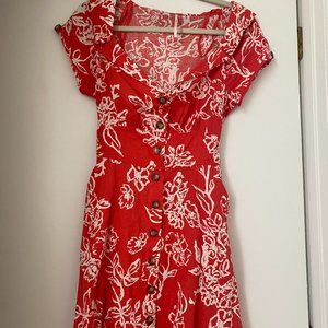 Free People watermelon/red Collared Sun Dress size 4!